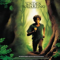 A movie poster titled 'Tunde's Awakening' showing a young guy being chased through a dense bush