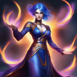 Create a detailed image of a female Kalashtar sorcerer