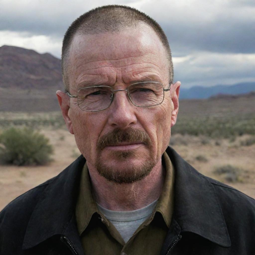 Walter White from Breaking Bad, embroiled in committing crimes. This scene illustrates his dark transformation, Seen amid the gritty, lawless atmosphere and chaotic environments typical of his illicit activities.