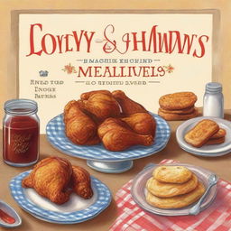 Create a southern cookbook cover with the title 'Lovey and Mamaw's Best Loved Recipes and Meal Ideas'