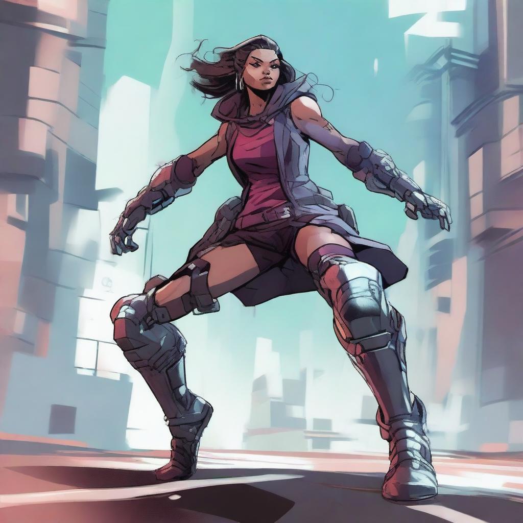 A female Wuthering Waves resonator character, equipped with a powerful gauntlet