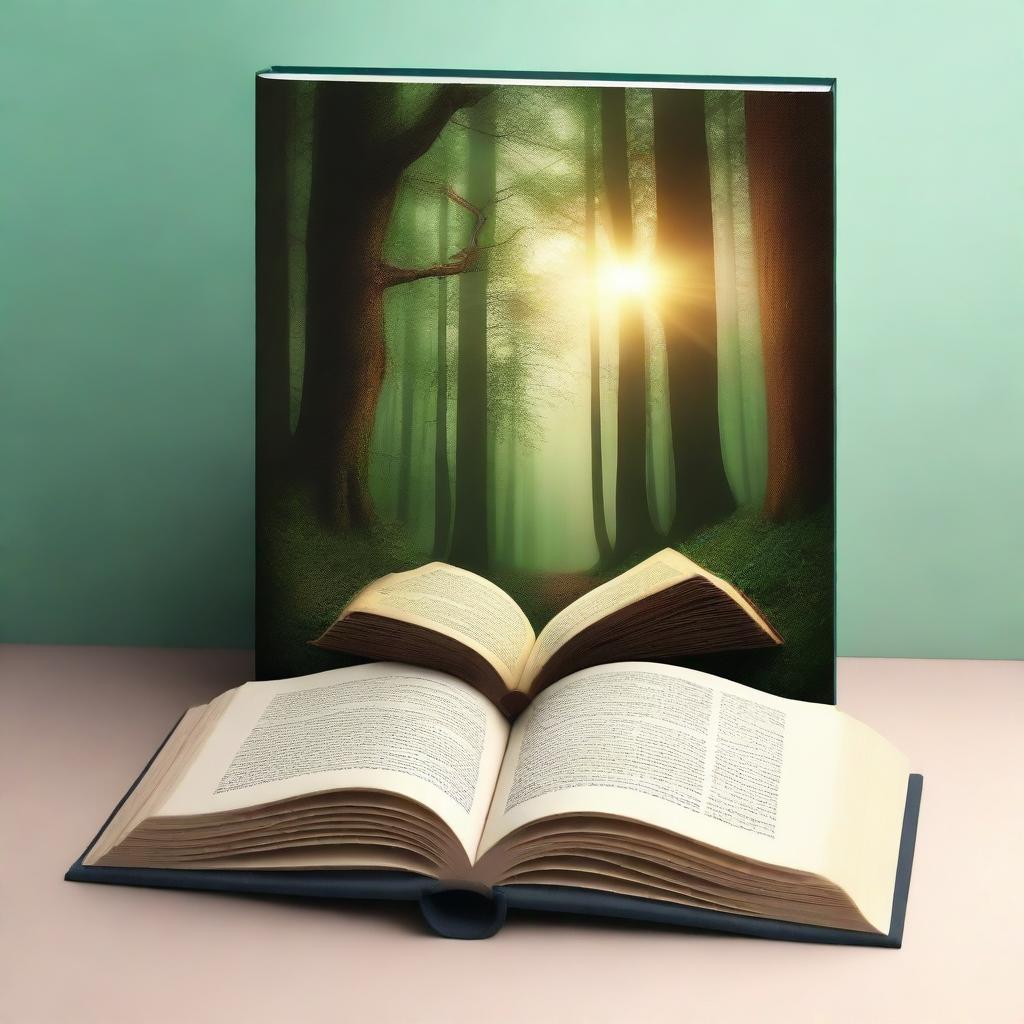 Create a captivating book cover featuring an open book with magical, glowing pages