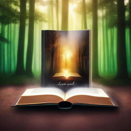 Create a captivating book cover featuring an open book with magical, glowing pages