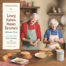 Create a charming book cover with the title 'Lovey and Mamaw's Best Loved Recipes and Mean Ideas'