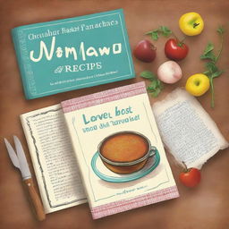 Create a charming book cover with the title 'Lovey and Mamaw's Best Loved Recipes and Mean Ideas'