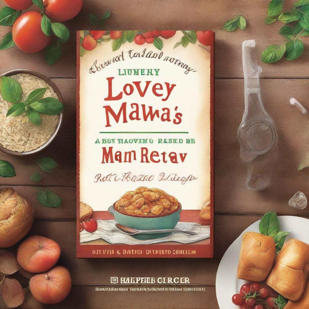 Create a charming book cover with the title 'Lovey and Mamaw's Best Loved Recipes and Meal Ideas' written by Gloria Beasley and Dawn Carr