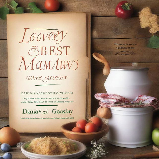 Create a charming book cover with the title 'Lovey and Mamaw's Best Loved Recipes and Meal Ideas' written by Gloria Beasley and Dawn Carr