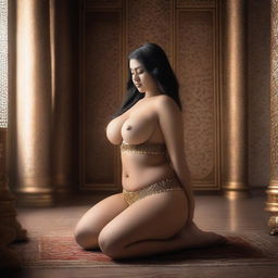 A curvy girl with a voluptuous figure, depicted in a sensual pose inspired by Kamasutra