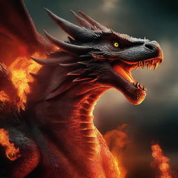 A cinematic movie poster featuring a fire-breathing dragon