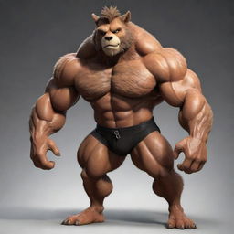 A muscular and exceptionally buff anthropomorphic animal character known as a 'furry'. The character boasts a powerful physique while maintaining the distinctive stylings and trappings of a furry.