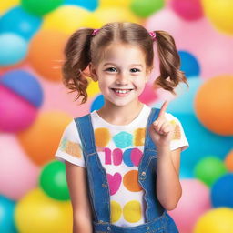 A young girl is smiling and making the peace sign