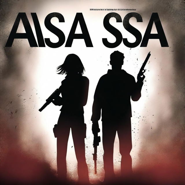 Create a book cover for 'Asa: The Never Ending Saga of Pain' featuring a male and female character holding guns at each other