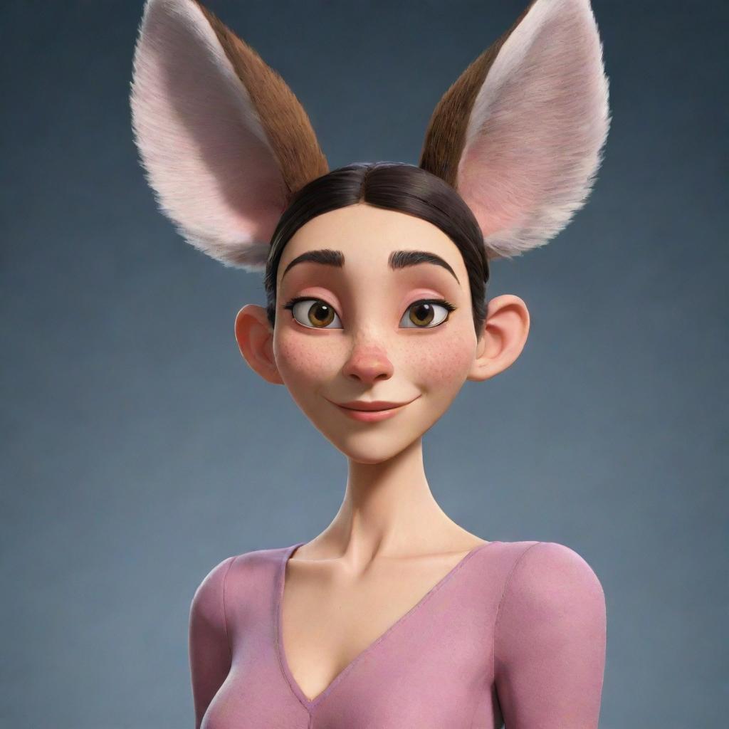 An anthropomorphic female 'furry' character distinguished by her unusually large ears. This character combines human features with those of an animal, her feminine features accentuated in the design.