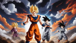 Create a banner wallpaper combining Dragon Ball Z and Death Note themes, featuring swirling clouds, Dragon Balls, and Shinigami eyes, without any characters