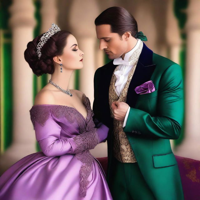 An elegant historical MM romance scene featuring royalty