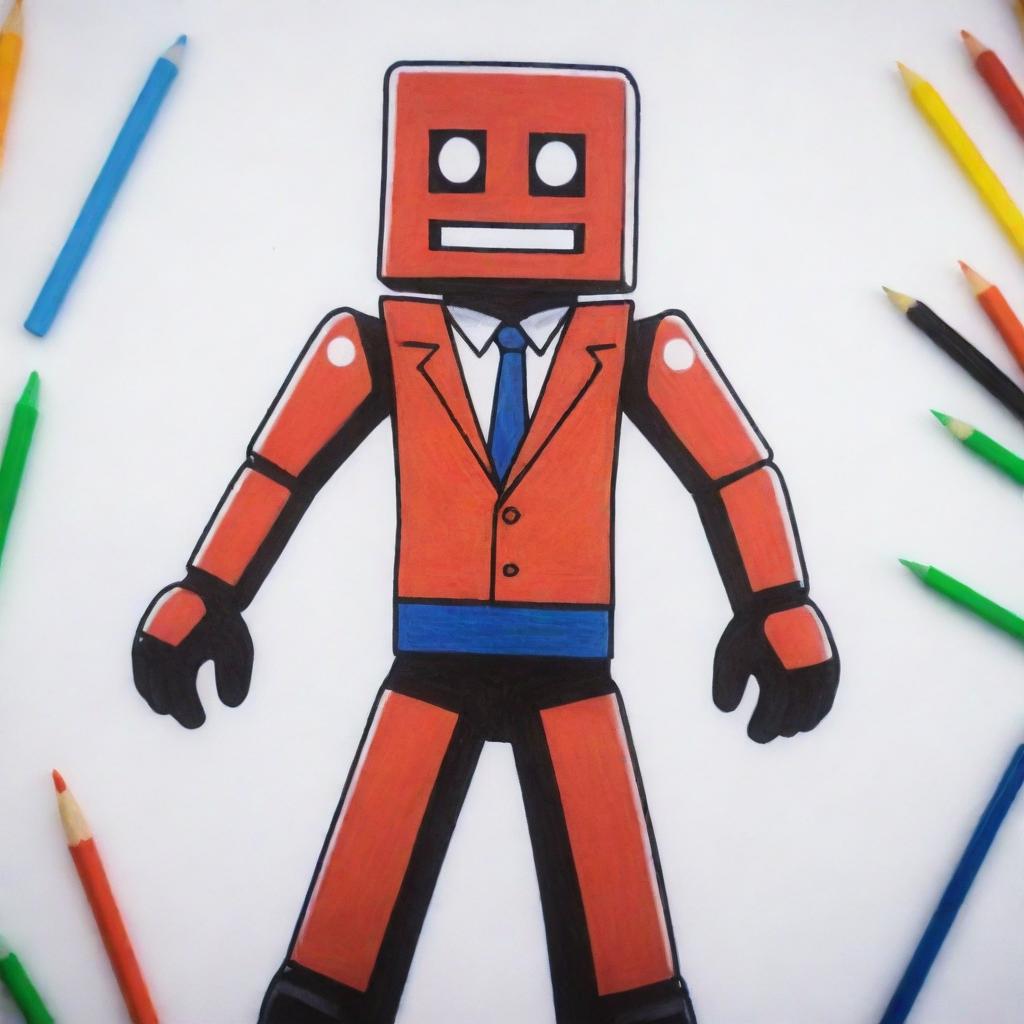 A vivid, intricate drawing of a Roblox character in an engaging scene.