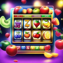 A colorful and vibrant slot machine with various fruits and symbols on the reels