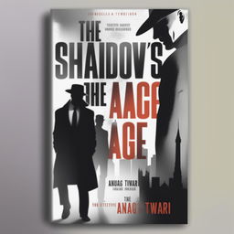 Create a book cover for a mystery thriller titled 'The Shadow's Age' by Anurag Tiwari, featuring dark, shadowy elements, a detective or mysterious figure, a ballet dancer, and the name of the writer prominently displayed