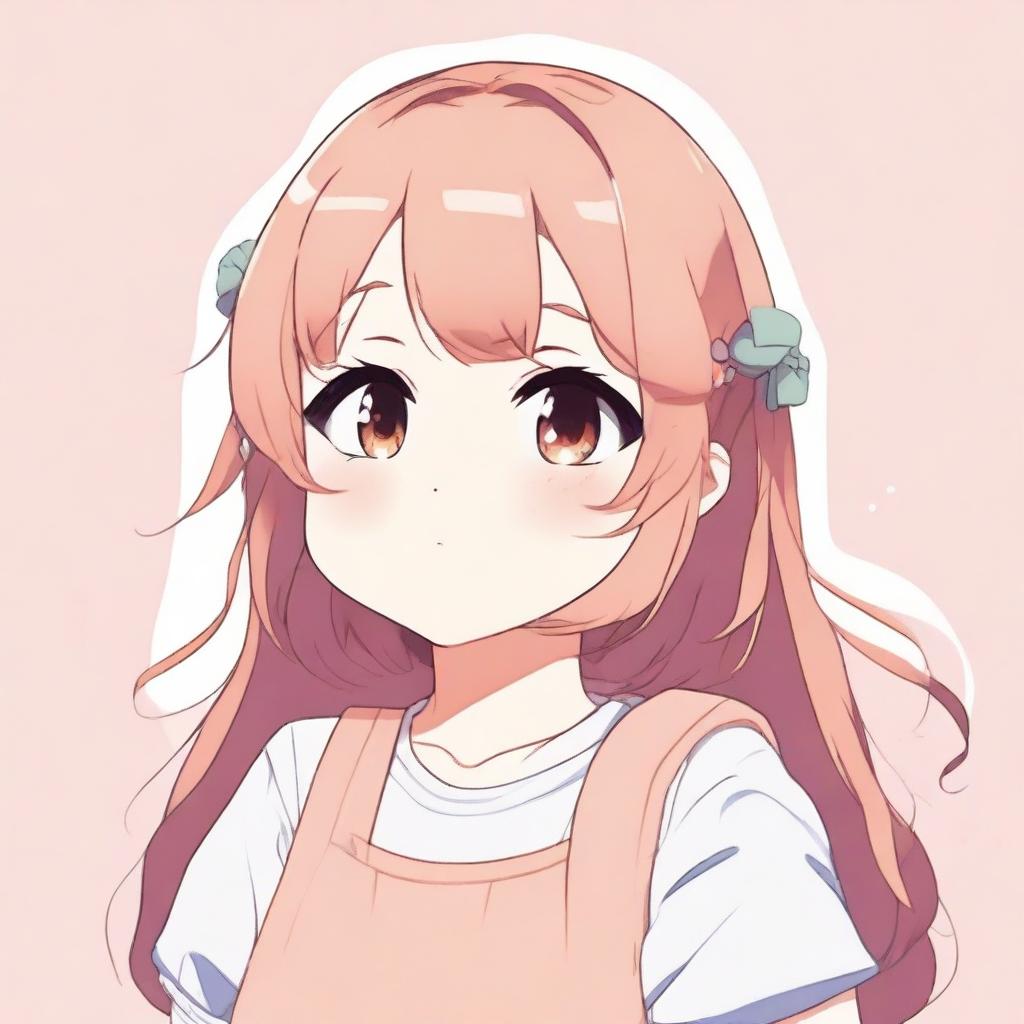 A chubby anime girl with a cute and shy expression, blushing slightly