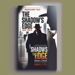 Design a mysterious book cover for 'The Shadow's Edge' by Anurag Tiwari, featuring a dark figure with glowing eyes, a night cityscape, and the tagline: 'Shadows hide but also reveal the truth