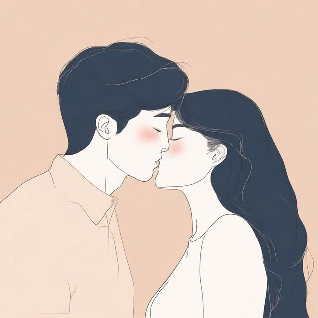 A minimalistic illustration of two people sharing a gentle kiss