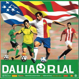 A vibrant and energetic poster announcing a soccer match between the national teams of Basque Country and Catalonia