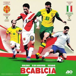 A vibrant and energetic poster announcing a soccer match between the national teams of Basque Country and Catalonia