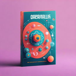 A captivating science book cover featuring a blend of futuristic elements, scientific symbols, and a vibrant color palette