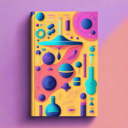 A captivating science book cover featuring a blend of futuristic elements, scientific symbols, and a vibrant color palette