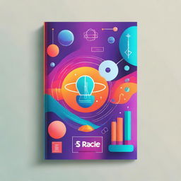 A captivating science book cover featuring a blend of futuristic elements, scientific symbols, and a vibrant color palette