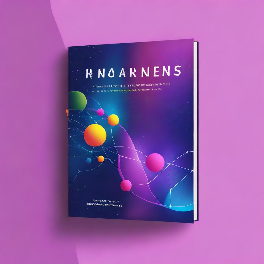 A captivating science book cover featuring a blend of modern scientific elements like DNA strands, atoms, and space exploration