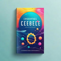 A captivating science book cover featuring a blend of modern scientific elements like DNA strands, atoms, and space exploration