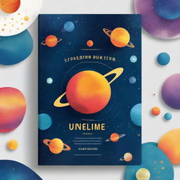 A captivating science book cover featuring a vibrant and detailed illustration of the solar system, with planets, stars, and galaxies