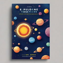 A captivating science book cover featuring a vibrant and detailed illustration of the solar system, with planets, stars, and galaxies