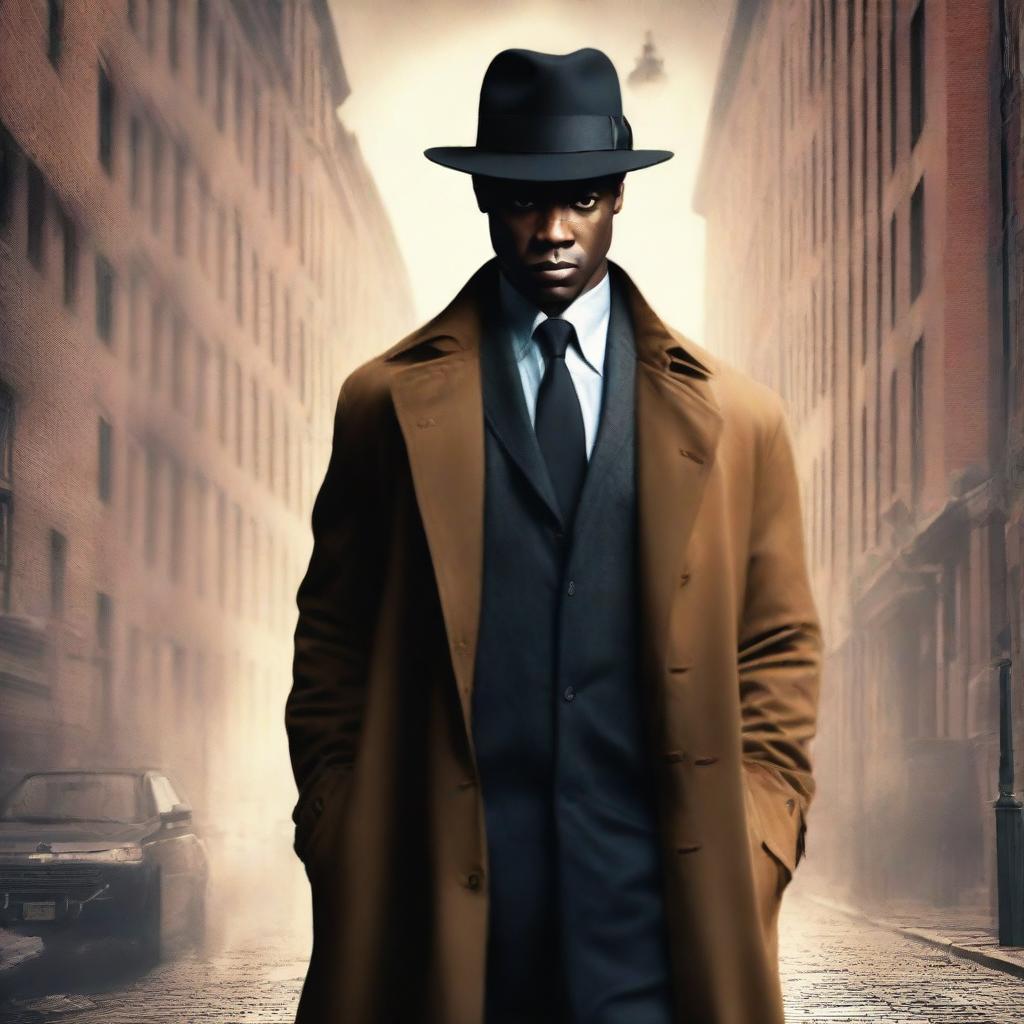 Create a book cover for a new detective series novel featuring a black man named Detective Gates