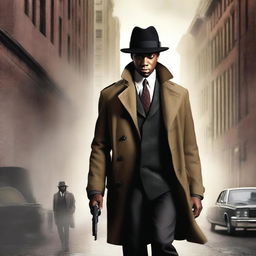 Create a book cover for a new detective series novel featuring a younger black man named Detective Gates