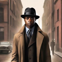 Create a book cover for a new detective series novel featuring a younger black man named Detective Gates