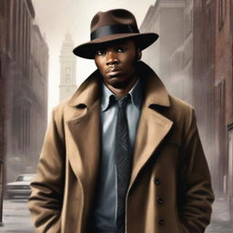 Create a book cover for a new detective series novel featuring a younger black man named Detective Gates