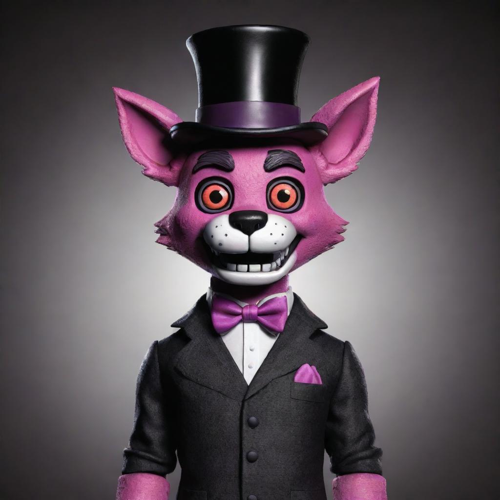 A cartoon version of Funtime Foxy from Five Nights at Freddy's, wearing a stylish top hat.