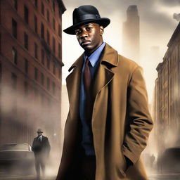 Create a book cover for a new detective series novel featuring a younger black man named Detective Gates