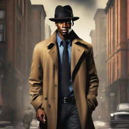 Create a book cover for a new detective series novel featuring a younger black man named Detective Gates