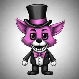 A cute cartoon drawing of Funtime Foxy from Five Nights at Freddy's, adorned with a fashionable top hat.