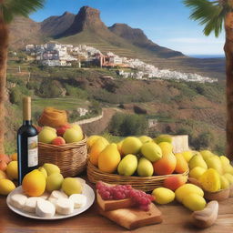 Create a realistic image featuring products from the island of Gran Canaria