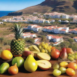 Create a realistic image featuring products from the island of Gran Canaria