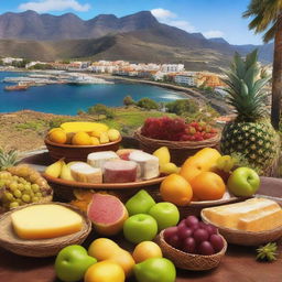 Create a realistic image featuring products from the island of Gran Canaria