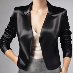 Create an image of a dark satin jacket with lapels