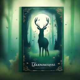 Create a captivating book cover featuring an enchanting forest with mystical creatures