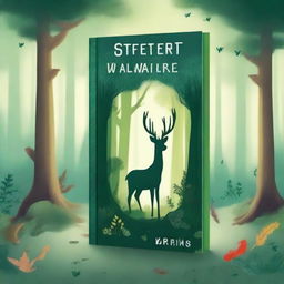 Create a captivating book cover featuring an enchanting forest with mystical creatures