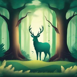 Create a captivating book cover featuring an enchanting forest with mystical creatures