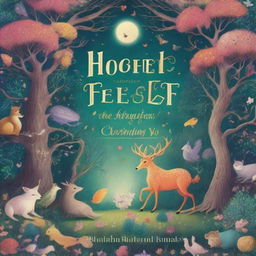 A captivating book cover featuring an enchanted forest with mystical creatures